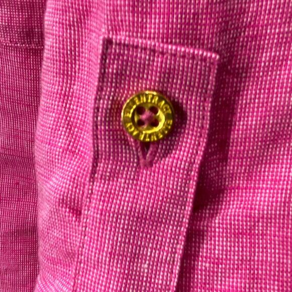 Ellen Tracy Pink Linen Cotton Top S Gold Zip Tassel 3/4 Sleeve Pockets Slit Back - Picture 8 of 16